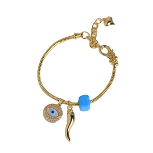 18K gold plated snake chain bracelet with evil eye zircon and chili pepper pendants
