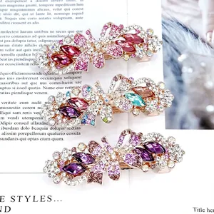 Rhinestone Crystal Butterfly Flower Spring Hair Clip Alloy Elegant Hairpin For Women Hair Accessories