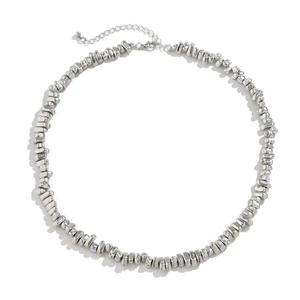 Men's irregular silver CCB bead necklace with lobster clasp on a clean white background