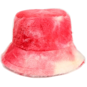 Cappello bucket tie-dye sfumato rosa e bianco in pelliccia sintetica peluche invernale