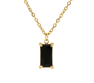 Close-up of gold 18K titanium steel chain with a square black zircon pendant