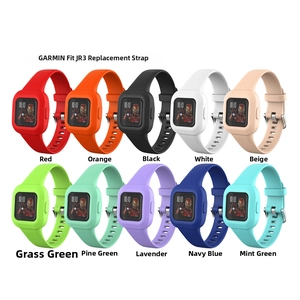 Detaillierte Ansicht von zehn bunten Silikon-Ersatzbändern für Garmin Fit JR3 Modelle