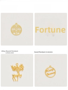 Set of four gold alloy pendants including double joy symbol and festive holiday charms