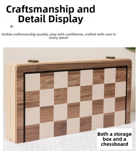 Detailed close-up of a foldable wooden magnetic chessboard with secure metal latch