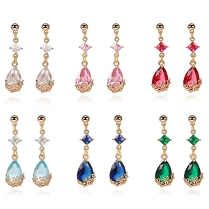Teardrop Drip Earrings 18K Gold Plated Copper K9 Crystal Glass Elegant Hollow Floral Base For Women Vintage Style