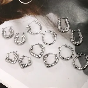 Orecchini A Cerchio Da Donna In Acciaio Inossidabile Geometrici Intrecciati Cuore Bambù Design Vintage Minimalista