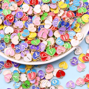 Colorful Enamel Alphabet Letter Charms Heart Round Alloy Pendants For DIY Jewelry Making Bracelet Necklace Accessories