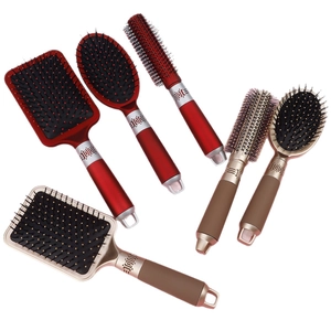 6-piece bamboo hairbrush set including massage paddle brushes and round styling combs