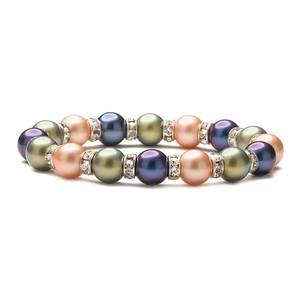 Handmade beaded bracelet with natural agate and colorful wooden beads in gradient tones
