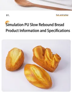 Close-up of three realistic PU slow rebound puff bread models with natural textures