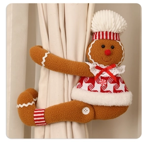 Gingerbread man curtain tieback with chef hat and red bow for Christmas home decor
