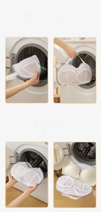 Detail of white mesh bra laundry bag showing reinforced grey edges and portable handle