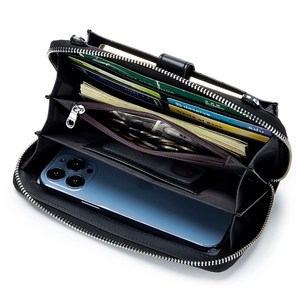 Versatile black leather crossbody phone bag with multi-card slots and zipper wallet