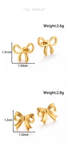 Detailed tile display of gold bow earrings showing exact weights and dimensions