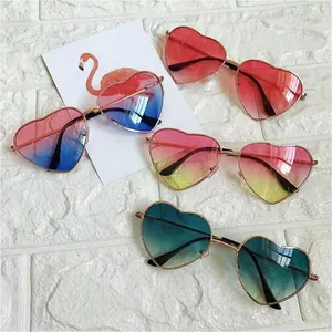 Heart Shaped Sunglasses Metal Frame Gradient Lens Retro Vintage Party Eyewear For Women Girls Festival UV Protection