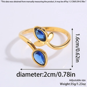 Macro detail of gold leaf ring showing 1.6cm height and 2cm adjustable diameter