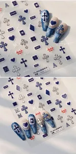 Detail of TS-3931 embossed nail stickers with denim, leopard print and cross designs