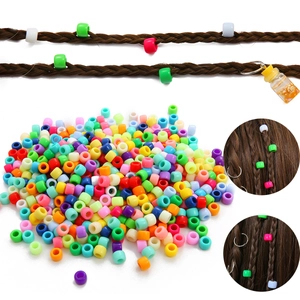 Colorful acrylic barrel beads for DIY hair braiding with charms and hair rings