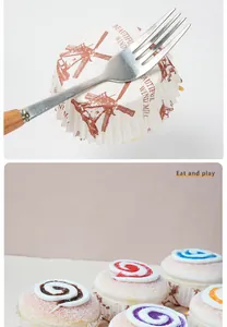 Détail de gâteau factice en PU avec crème colorée et caissette décorative à motif moulin