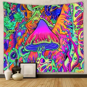 Psychedelic Mushroom Tapestry Polyester Wall Hanging Bohemian Galaxy Mandala Art For Bedroom Living Room Home Decor Ins Style