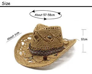 Size chart for western straw cowboy hat showing 58cm circumference and 8cm brim