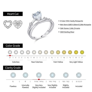 S925 sterling silver cross line heart moissanite ring with D color VVS1 gemstone