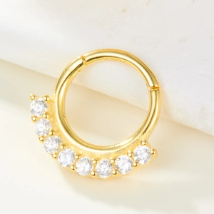 Anneau de nez doré en argent S925 avec huit zircons blancs étincelants pour femmes