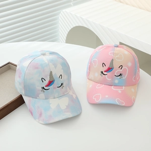 Set di cappelli da baseball tie-dye per bambini con ricami di unicorno e farfalle
