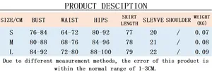 Detailed size chart for hollow button mini dress with bust and hip measurements