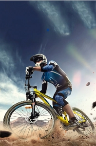 Action shot of polarized cycling sunglasses worn during off-road desert mountain biking