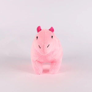 Front view of a soft pink capybara plush toy with realistic fluffy texture and cute pose