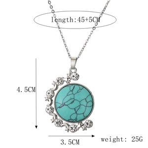 Detailed size chart for turquoise crescent pendant necklace with 45+5cm length specs