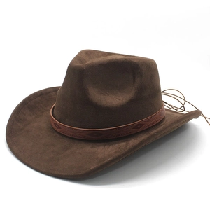 Retro Western Cowboy Hat Faux Suede Wide Brim With Embossed Leather Band Ethnic Style For Men Women