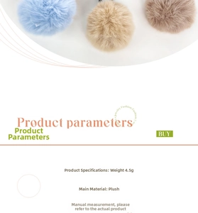Detailed view of 4.5g fluffy plush hair ties in blue, khaki and brown colors