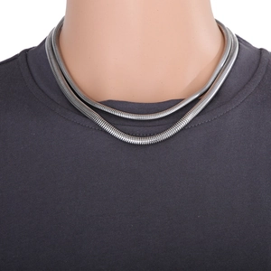 Hip hop silver snake bone chain double layered stainless steel necklace for men