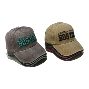 Vintage washed cotton baseball cap featuring high-quality Boston embroidery in retro style