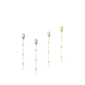 Minimalist S925 sterling silver tassel earrings in gold and silver finish with metal beads