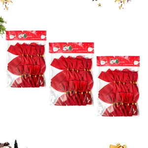 Three packs of red velvet Christmas tree bow ornaments with classic decorative headers