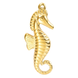 Minimalist 18k gold plated stainless steel seahorse pendant with textured details