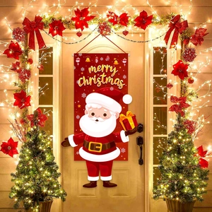 Outdoor Christmas door banner featuring cartoon Santa Claus with Merry Christmas text
