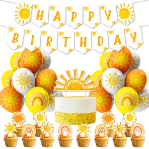 Sunshine Birthday Party Decorations Banner Cake Toppers Balloons Tableware Paper Plastic Latex Bright Yellow Orange Kids Celebration