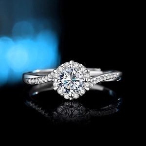 925 Sterling Silver Snowflake Moissanite Ring For Women Adjustable Opening Twisted Band Halo Engagement Wedding Jewelry
