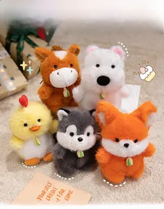 Detailed view of plush animal charms including polar bear, husky and fox for bag decor