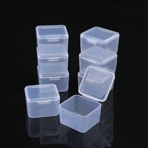 Stackable mini transparent PP plastic storage boxes with hinged lids for small items