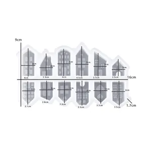 Detailed view of flexible silicone house mold featuring 12 miniature architectural cavities