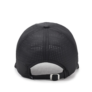 Breathable black quick-dry baseball cap with adjustable back strap for summer sports