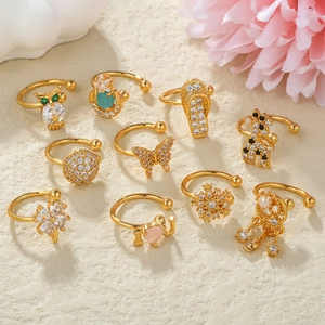 Orecchino a Clip in Osso d'Orecchio in Zirconia Vintage Senza Piercing Lusso Ottone Oro Argento Strass Clip per Orecchie Donna Gioielli