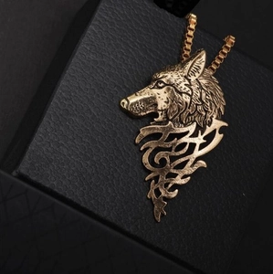 Collier Pendentif Tête De Loup Vintage Alliage Totem Tribal Évidé Chaîne De Boîte Accessoire De Personnalité Hommes Femmes