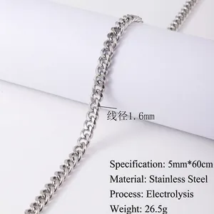 Detailed view of silver stainless steel 5mm Cuban link chain showing 1.6mm wire diameter