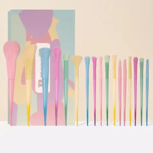 15pcs macaron colored makeup brush set with rainbow gradient bristles for full face